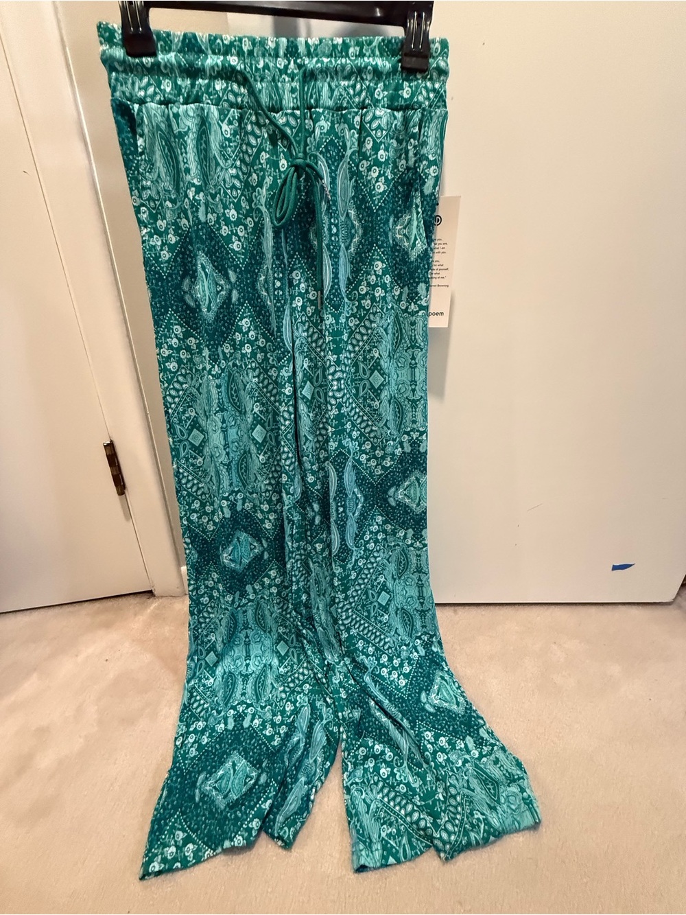 Love Poem Wide-Leg Teal Paisley Pull-On Pants